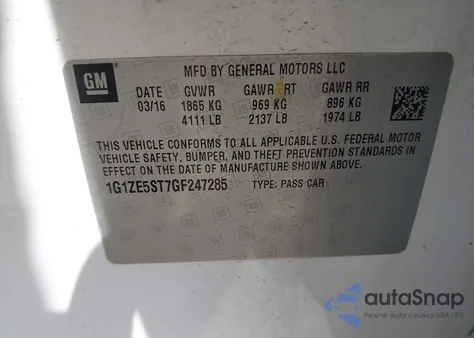 2016 Chevrolet Malibu 1Lt из США, поврежденный, VIN 1G1ZE5ST7GF247285